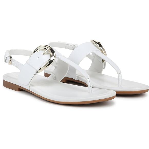 Naturalizer Women Taylor Slingback Flat Sandals Size US 8M White Leather - Picture 1 of 6